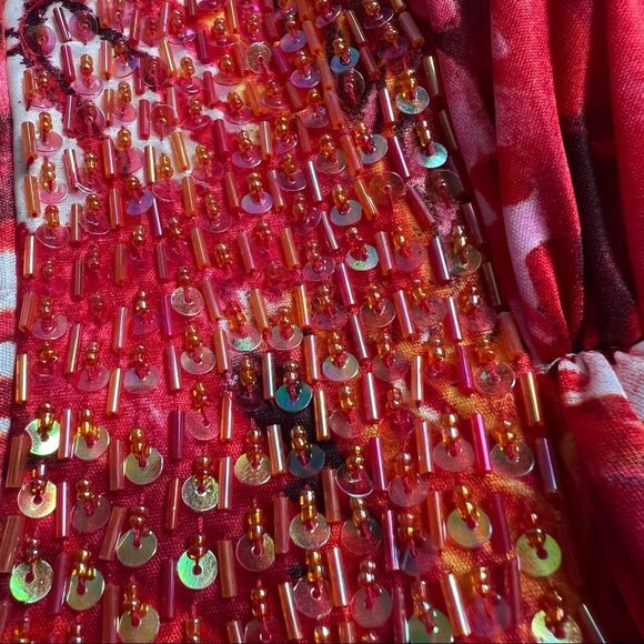 Deb's Y2K Strapless Sequin Coral Colorful Pleated Formal Prom Maxi Gown - Picture 9 of 13